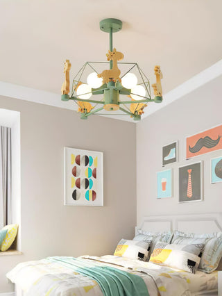 Lustra Lustre Joli Cerf en Bois Vert & Rose