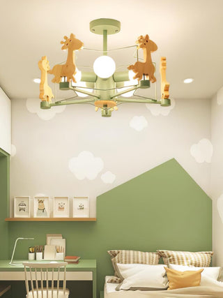Lustra Lustre Joli Cerf en Bois Vert & Rose