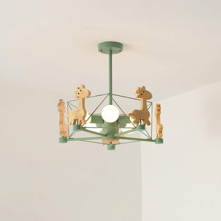 Lustra Lustre Joli Cerf en Bois Vert & Rose