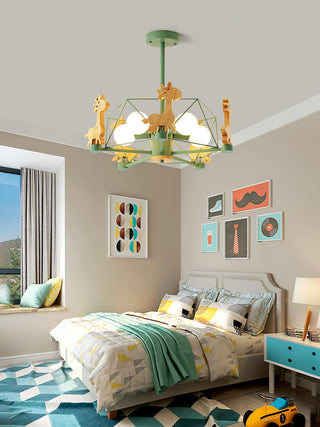 Lustra Lustre Joli Cerf en Bois Vert & Rose