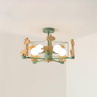 Lustra Lustre Joli Cerf en Bois Vert & Rose
