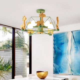 Lustra Lustre Joli Cerf en Bois Vert & Rose