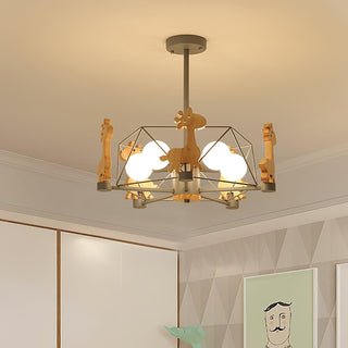 Lustra Lustre Joli Cerf en Bois Vert & Rose