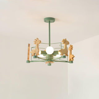 Lustra Lustre Joli Cerf en Bois Vert & Rose