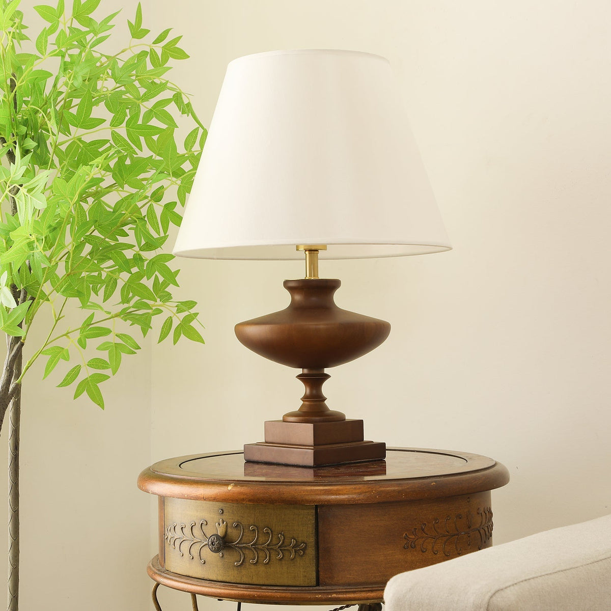 Liorat Lampe de Table en Bois Et Tissu