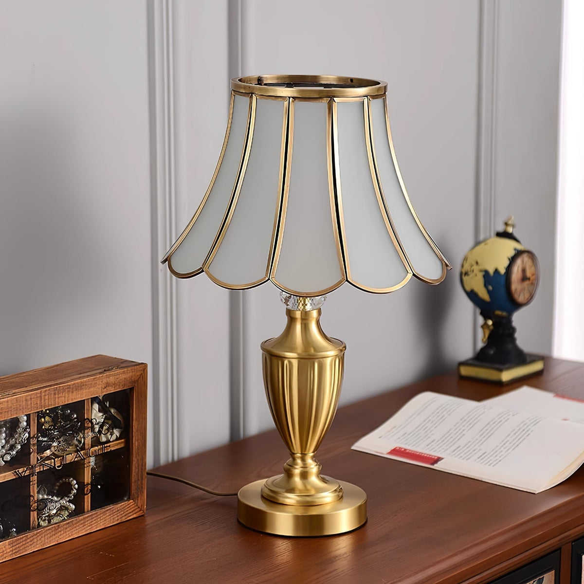 Valencia Lampe de Table en Laiton Et Verre Vintage