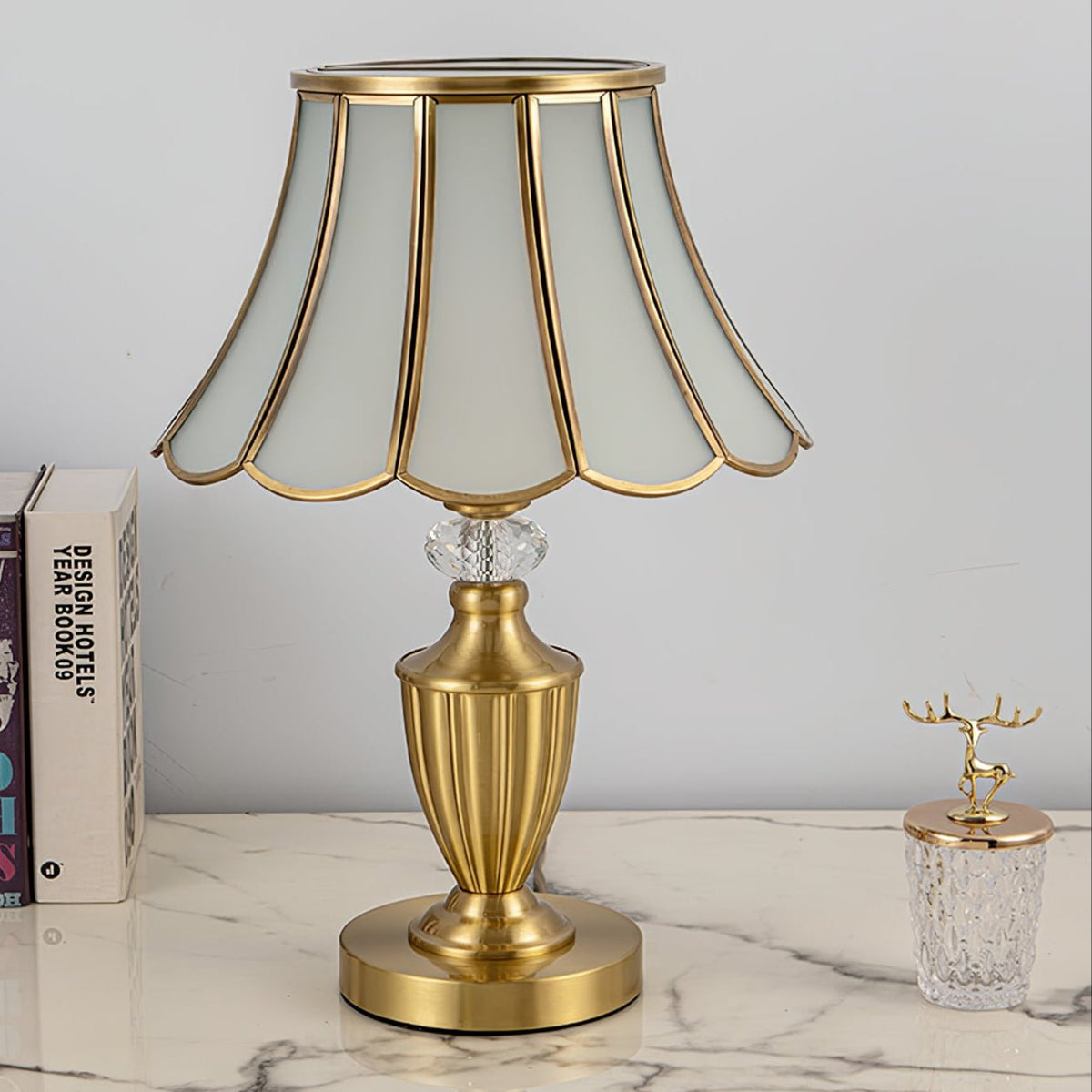 Valencia Lampe de Table en Laiton Et Verre Vintage