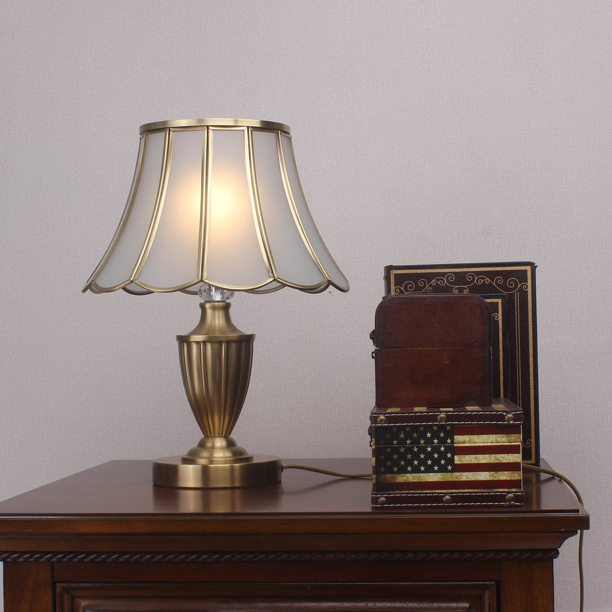 Valencia Lampe de Table en Laiton Et Verre Vintage