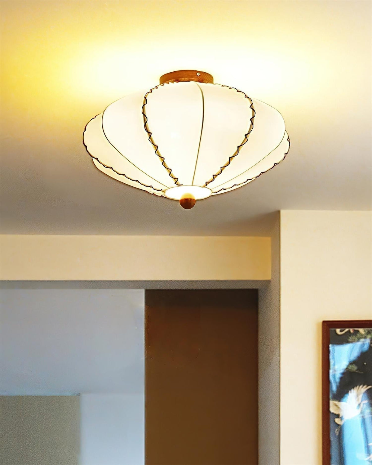 Colette Beige Fabric Wood Ceiling Light-Neutral Decor