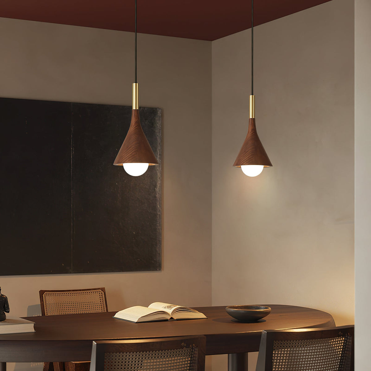 Angled view of the cone-shaped Lucian Pendant Lamp.