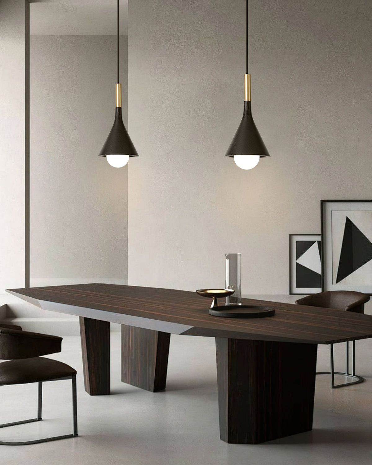 Side profile of the Lucian Pendant Lamp in walnut.