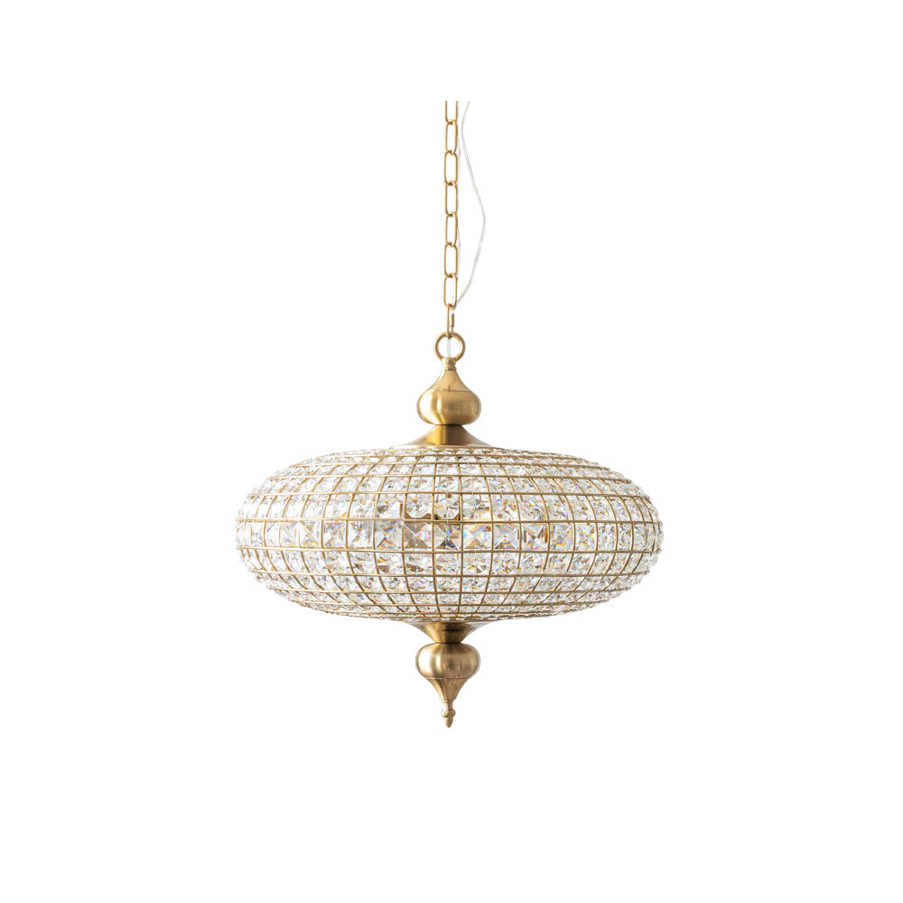 Lucille Crystal Pendant Light in gold finish, front view.