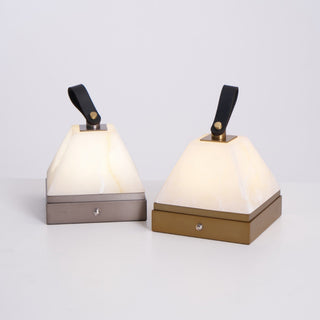 Pyramidale Alabaster Table Lamp with Leather Handle-Neutral Decor