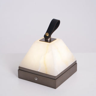 Pyramidale Alabaster Table Lamp with Leather Handle-Neutral Decor