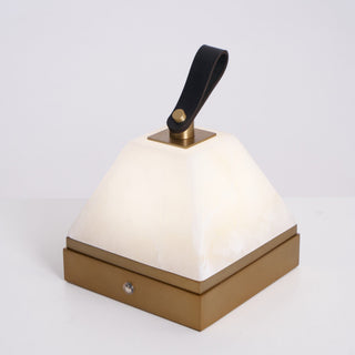 Pyramidale Alabaster Table Lamp with Leather Handle-Neutral Decor