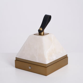 Pyramidale Alabaster Table Lamp with Leather Handle-Neutral Decor
