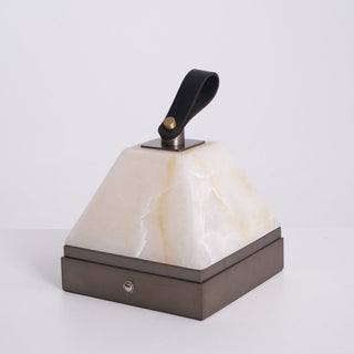 Pyramidale Alabaster Table Lamp with Leather Handle-Neutral Decor