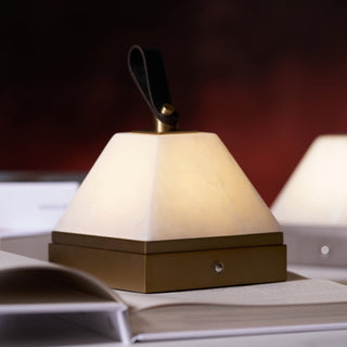 Pyramidale Alabaster Table Lamp with Leather Handle-Neutral Decor