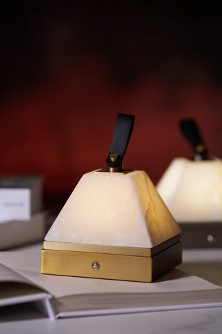 Pyramidale Alabaster Table Lamp with Leather Handle-Neutral Decor
