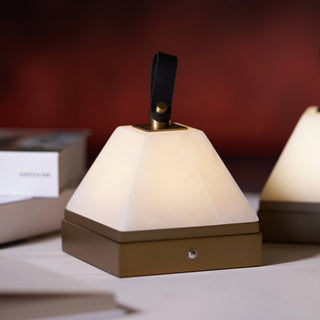 Pyramidale Alabaster Table Lamp with Leather Handle-Neutral Decor