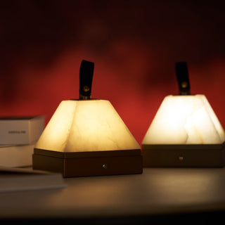 Pyramidale Alabaster Table Lamp with Leather Handle-Neutral Decor