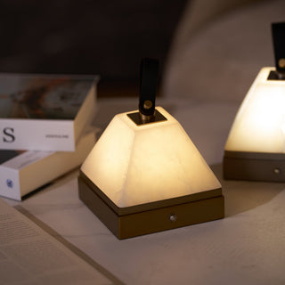 Pyramidale Alabaster Table Lamp with Leather Handle-Neutral Decor