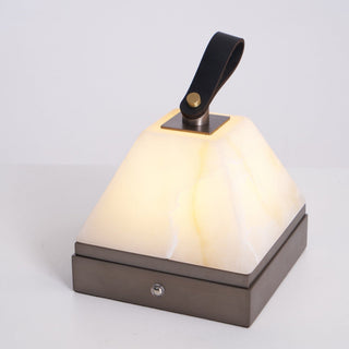 Pyramidale Alabaster Table Lamp with Leather Handle-Neutral Decor