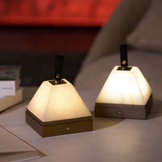 Pyramidale Alabaster Table Lamp with Leather Handle-Neutral Decor