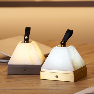 Pyramidale Alabaster Table Lamp with Leather Handle-Neutral Decor