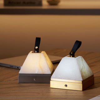 Pyramidale Alabaster Table Lamp with Leather Handle-Neutral Decor
