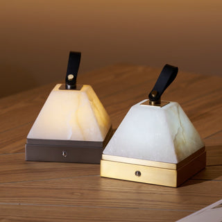 Pyramidale Alabaster Table Lamp with Leather Handle-Neutral Decor