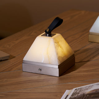 Pyramidale Alabaster Table Lamp with Leather Handle-Neutral Decor