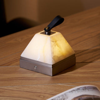 Pyramidale Alabaster Table Lamp with Leather Handle-Neutral Decor