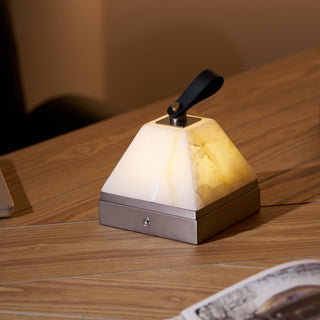 Pyramidale Alabaster Table Lamp with Leather Handle-Neutral Decor