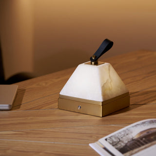 Pyramidale Alabaster Table Lamp with Leather Handle-Neutral Decor