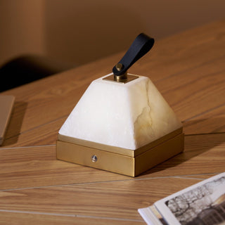 Pyramidale Alabaster Table Lamp with Leather Handle-Neutral Decor