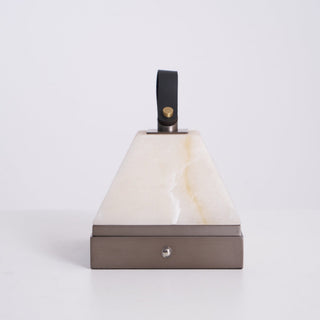 Pyramidale Alabaster Table Lamp with Leather Handle-Neutral Decor