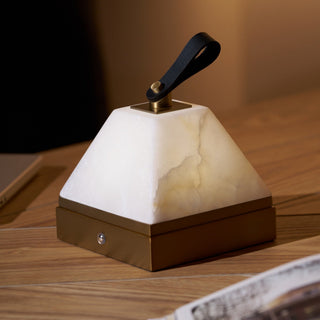Pyramidale Alabaster Table Lamp with Leather Handle-Neutral Decor