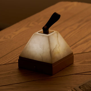 Pyramidale Alabaster Table Lamp with Leather Handle-Neutral Decor