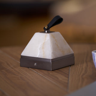 Pyramidale Alabaster Table Lamp with Leather Handle-Neutral Decor