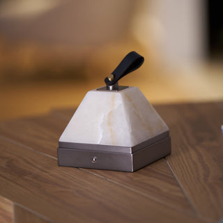 Pyramidale Alabaster Table Lamp with Leather Handle-Neutral Decor