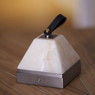 Pyramidale Alabaster Table Lamp with Leather Handle-Neutral Decor