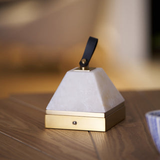 Pyramidale Alabaster Table Lamp with Leather Handle-Neutral Decor