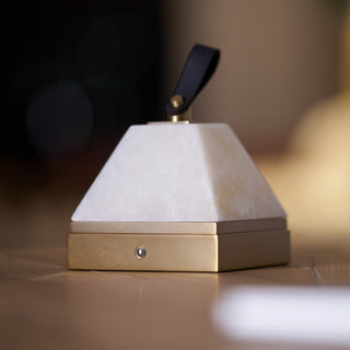Pyramidale Alabaster Table Lamp with Leather Handle-Neutral Decor
