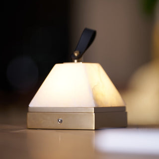 Pyramidale Alabaster Table Lamp with Leather Handle-Neutral Decor