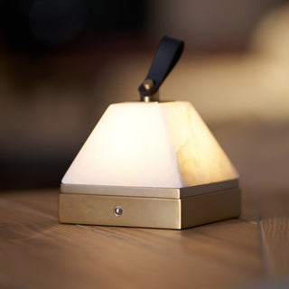Pyramidale Alabaster Table Lamp with Leather Handle-Neutral Decor