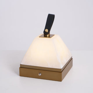 Pyramidale Alabaster Table Lamp with Leather Handle-Neutral Decor