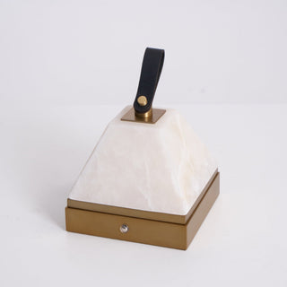Pyramidale Alabaster Table Lamp with Leather Handle-Neutral Decor