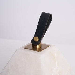 Pyramidale Alabaster Table Lamp with Leather Handle-Neutral Decor