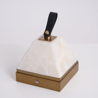 Pyramidale Alabaster Table Lamp with Leather Handle-Neutral Decor